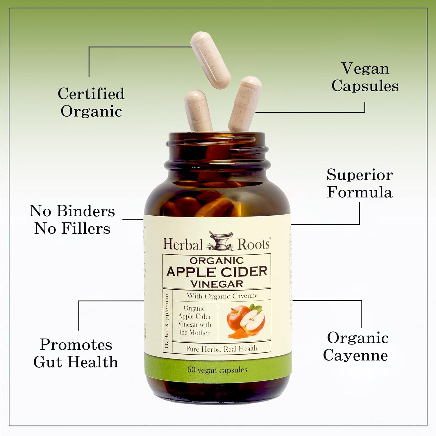Organic Apple Cider Vinegar Capsules with Mother and Organic Cayenne | 650 Mg | 60 Vegan Capsules