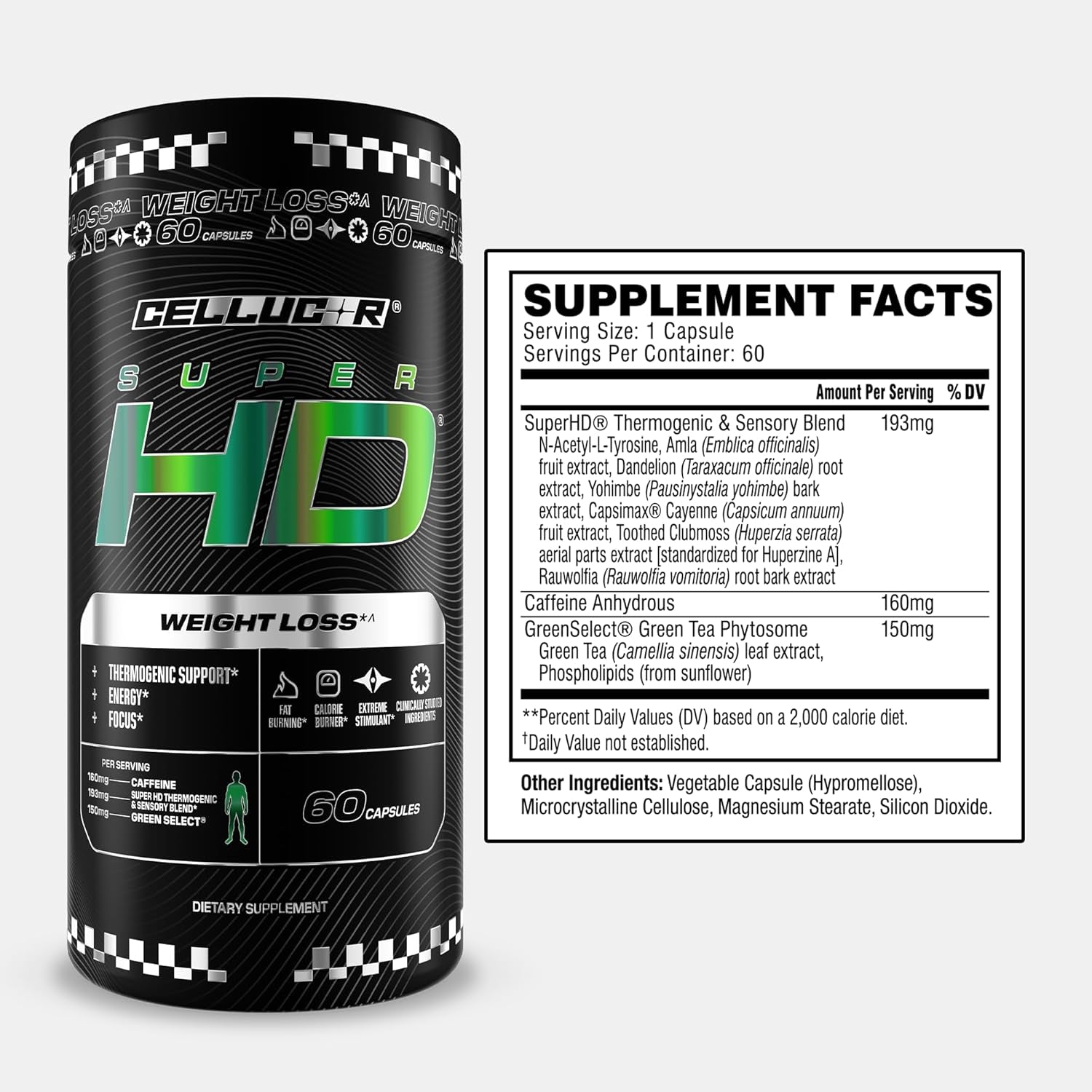 Superhd Thermogenic Fat Burner Weight Loss Supplement, Appetite Suppressant, & Energy Booster Capsimax, Green Tea Extract, 160Mg Caffeine & More 60 Capsules (Packaging May Vary)