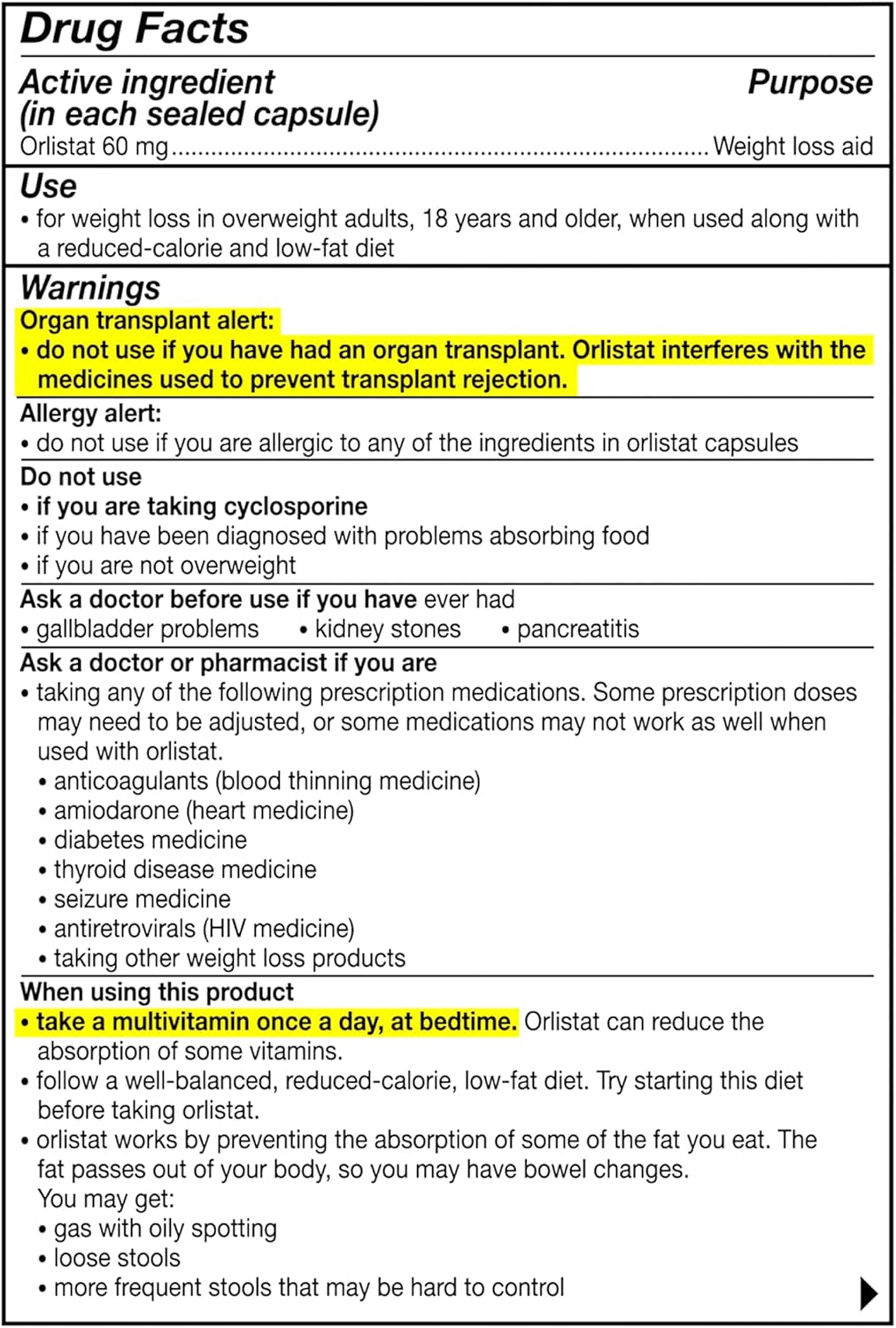 Weight Loss Diet Pills, Orlistat 60 Mg Capsules, Non Prescription Weight Loss Aid, 120 Count Refill Pack