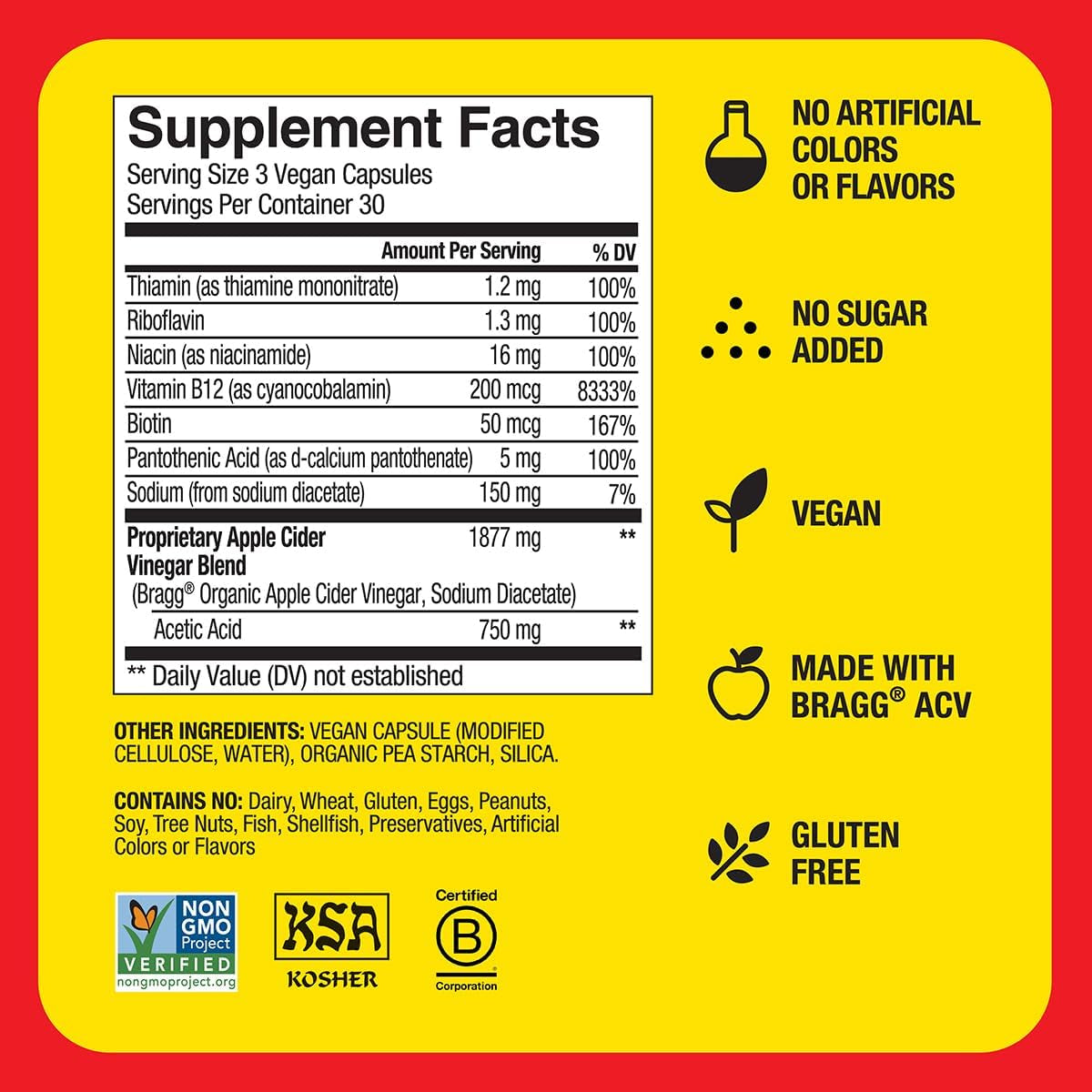 Energy Apple Cider Vinegar Capsules with B-12 Vitamins - 90 Capsules - Weight Management - Non-Gmo, Vegan, Gluten Free, No Sugar - Helps Generate Energy at Cellular Level for Men and Women