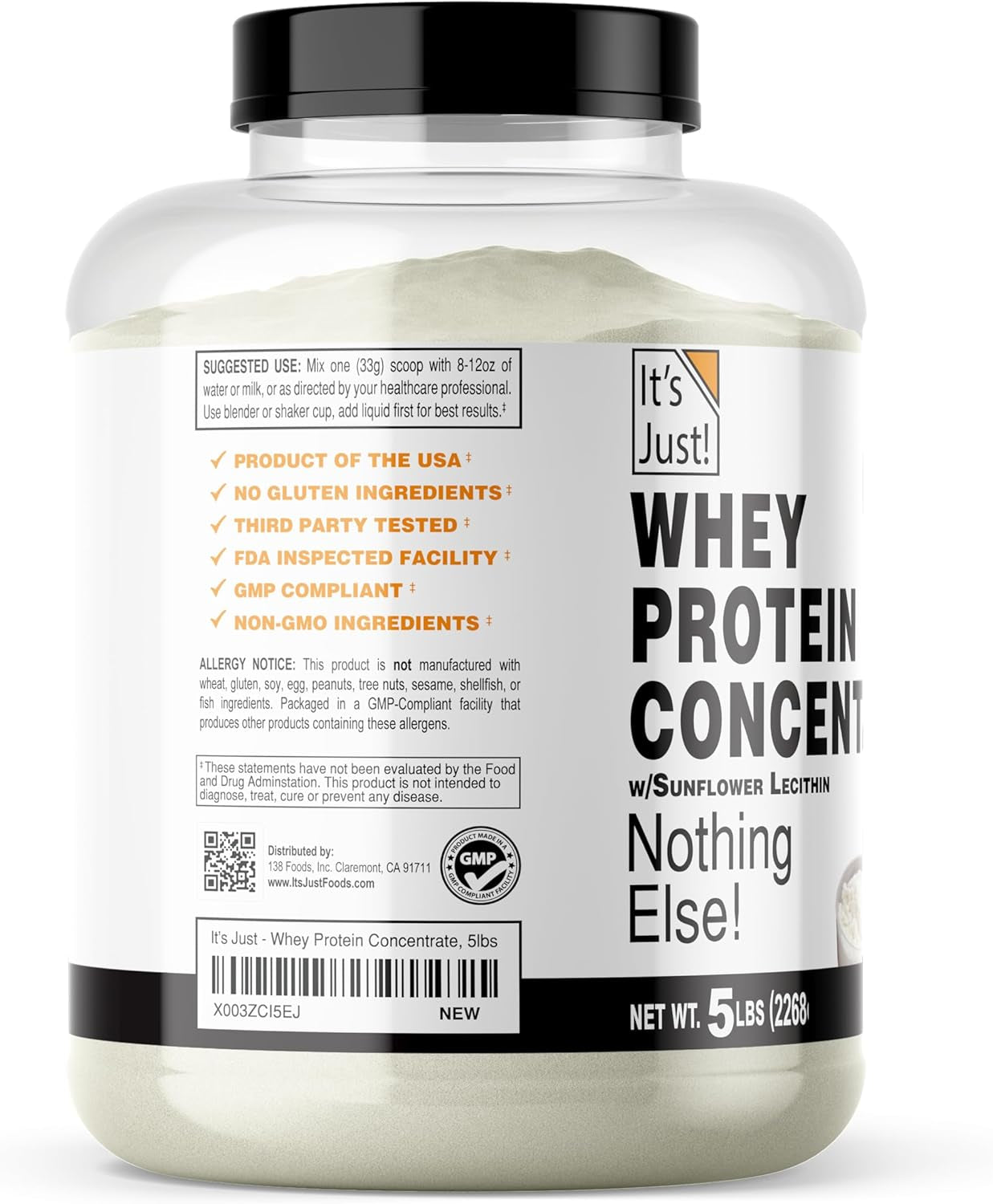 - 100% Whey Protein Concentrate, Made in USA, Premium WPC-80, No Added Flavors or Artificial Sweeteners (5 Pound, Unflavored)