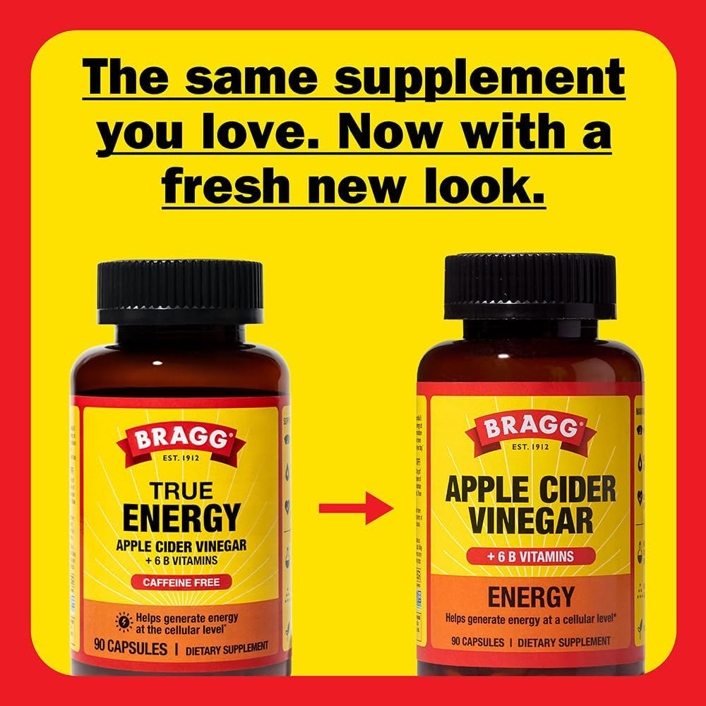 Energy Apple Cider Vinegar Capsules with B-12 Vitamins - 90 Capsules - Weight Management - Non-Gmo, Vegan, Gluten Free, No Sugar - Helps Generate Energy at Cellular Level for Men and Women