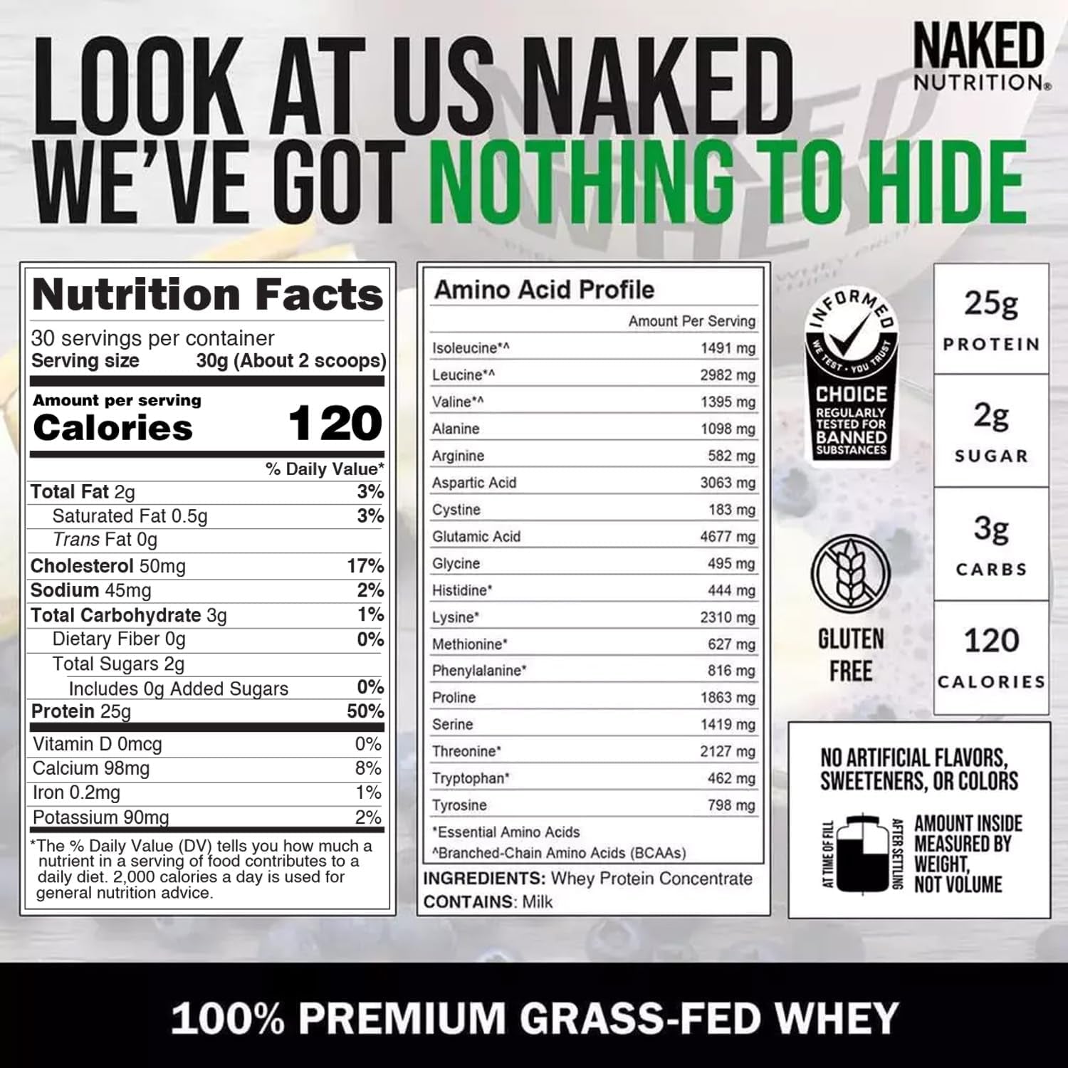 Whey 2LB 100% Grass Fed Whey Protein Powder - Only 1 Ingredient, Unflavored Whey Protein, Undenatured, Gluten Free, Soy Free, No Gmos, No Preservatives