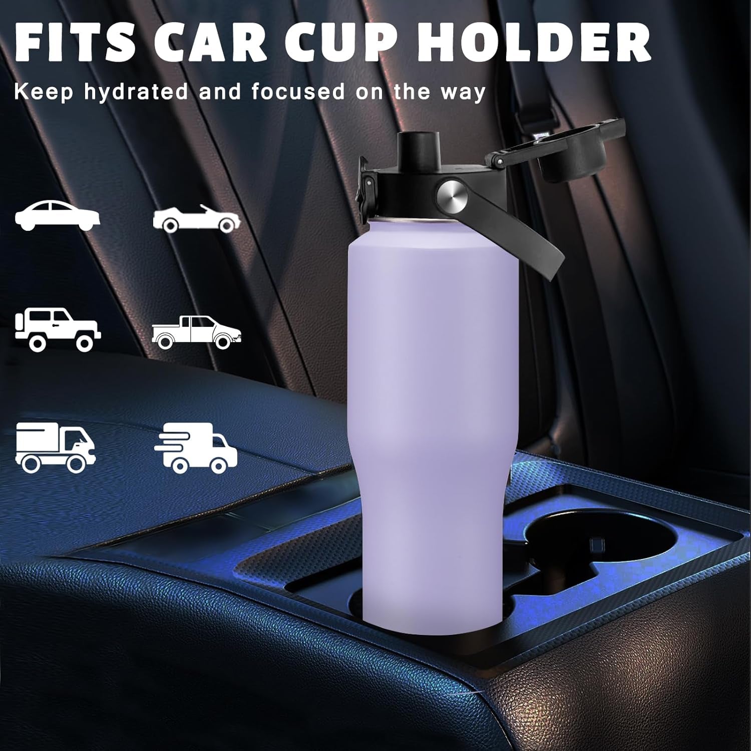 32Oz 40Oz Insulated Water Bottle with Straw - Keep Cold 48H or Hot 24H, Insulated Tumbler with Auto Spout Lid Fits in Any Car Cup Holder, Metal Water Bottle Travel Coffee Mug for Car, Gym, Office