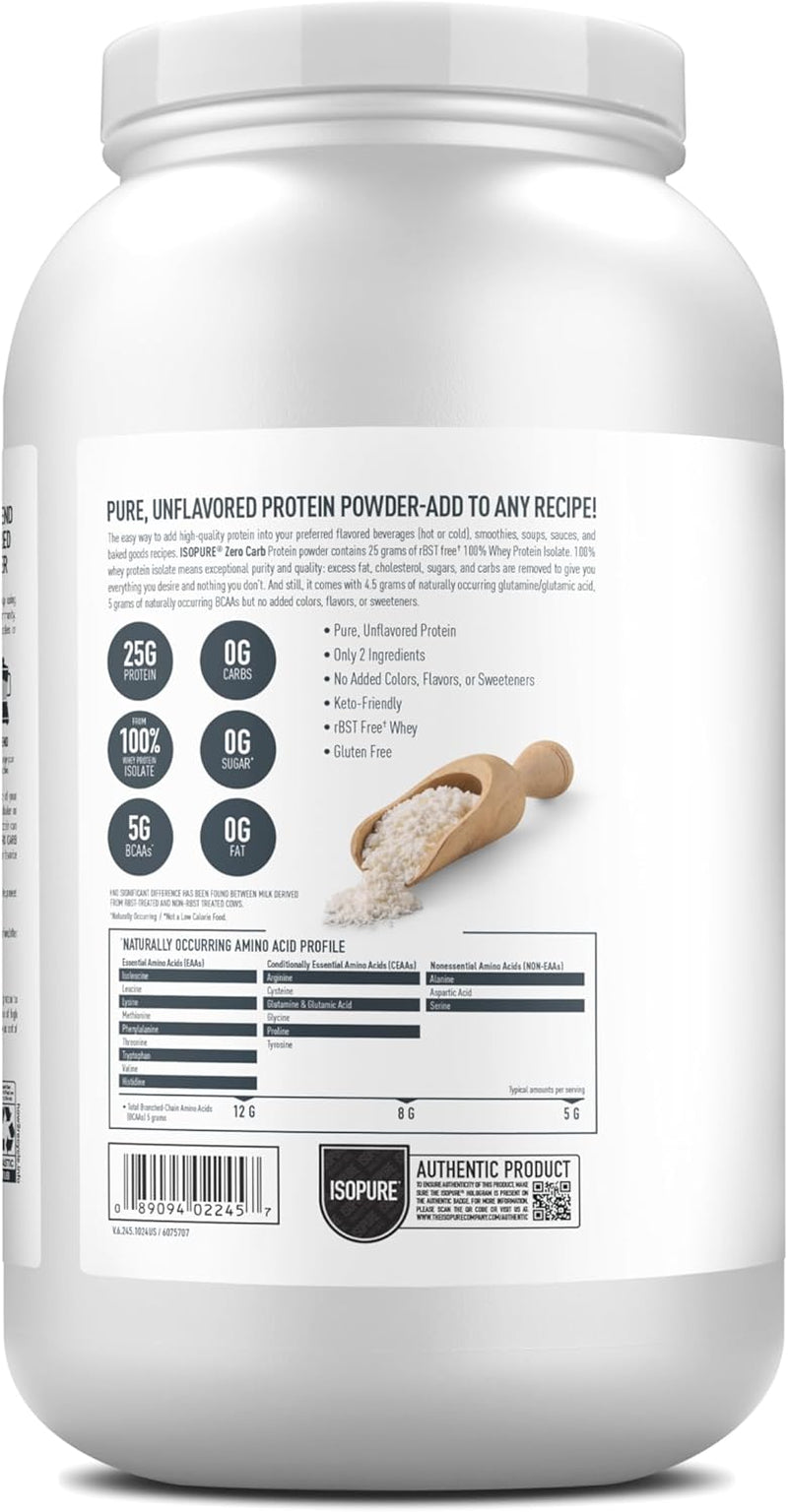 Protein Powder, Whey Protein Isolate Powder, 25G Protein, Zero Carb & Keto Friendly, No Added Colors/Flavors/Sweeteners, Flavor: Unflavored 3 Pound (Packaging May Vary)