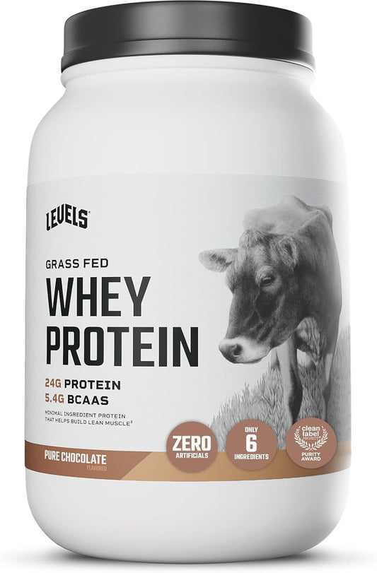 Levels Grass Fed Whey Protein Powder, No Artificials, 24G of Protein, Pure Chocolate, 2LB
