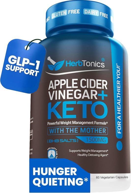 GLP-1 Support Supplement – Apple Cider Vinegar Capsules & Keto BHB | Keto Diet Pills for Women & Men | Supports Appetite & Metabolic Function | 60 Keto ACV Capsules