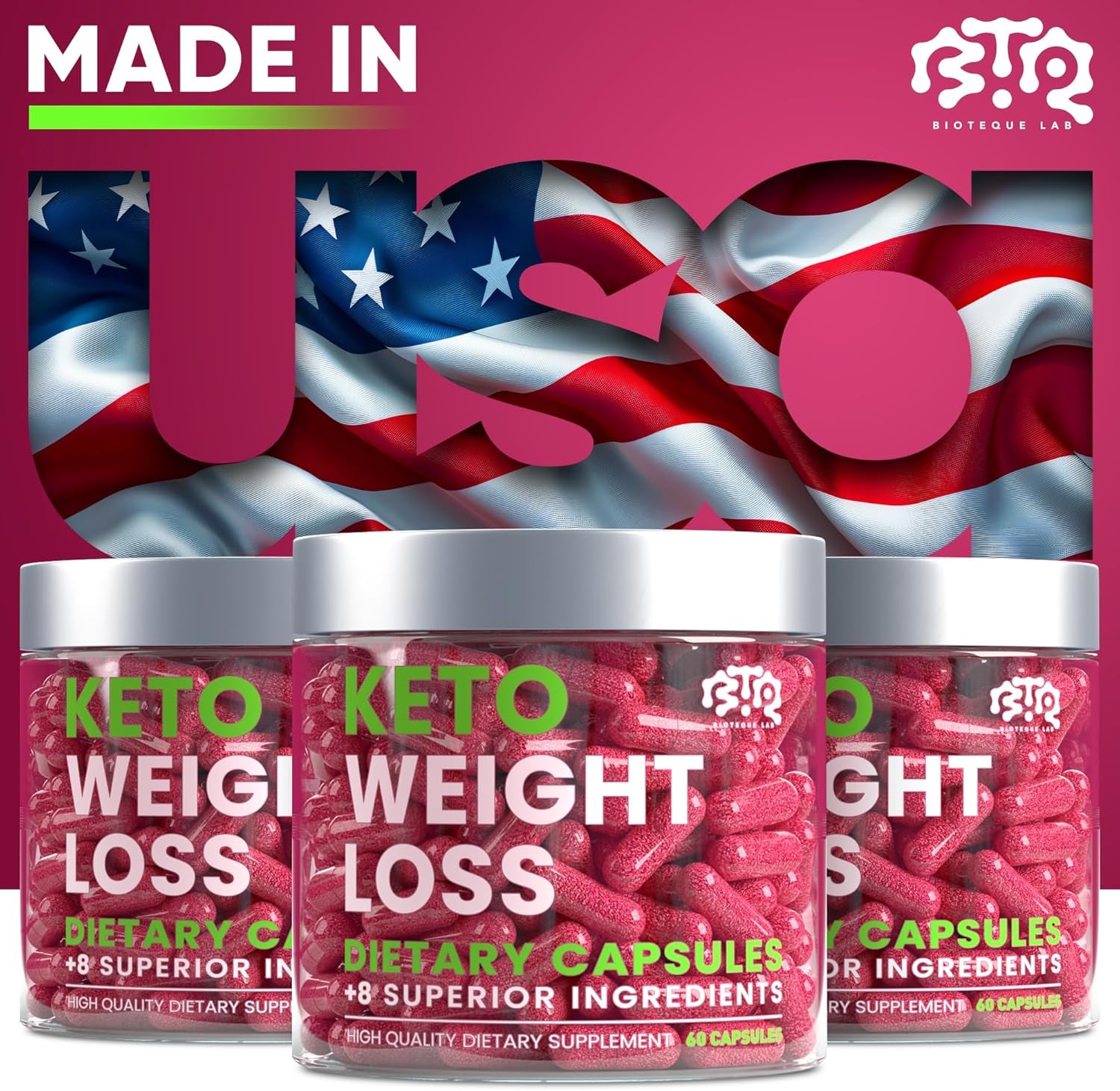 Keto Weight Loss Diet Pills, Natural Appetite Suppressant, Fat Burner for Women and Men with Apple Cider, Green Coffee Bean Extract, Curb Cravings & Hunger, Metabolism Booster Supplement - 60 Capsules