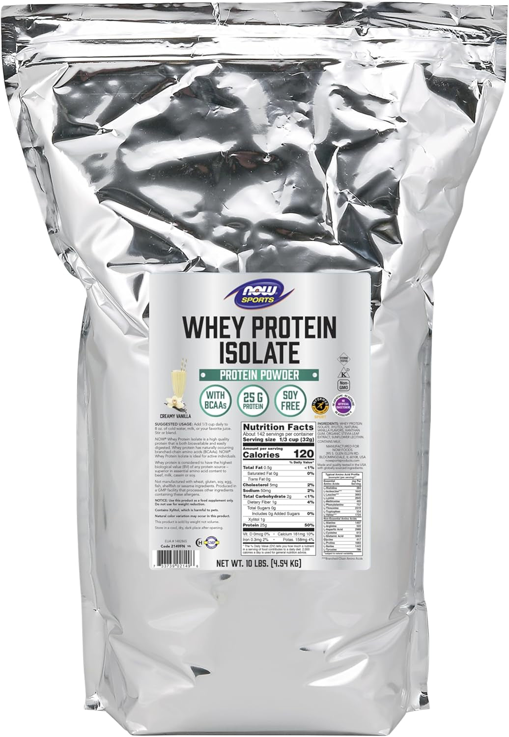Sports Nutrition, Whey Protein Isolate, 25 G with Bcaas, Creamy Vanilla Powder, 10-Pound