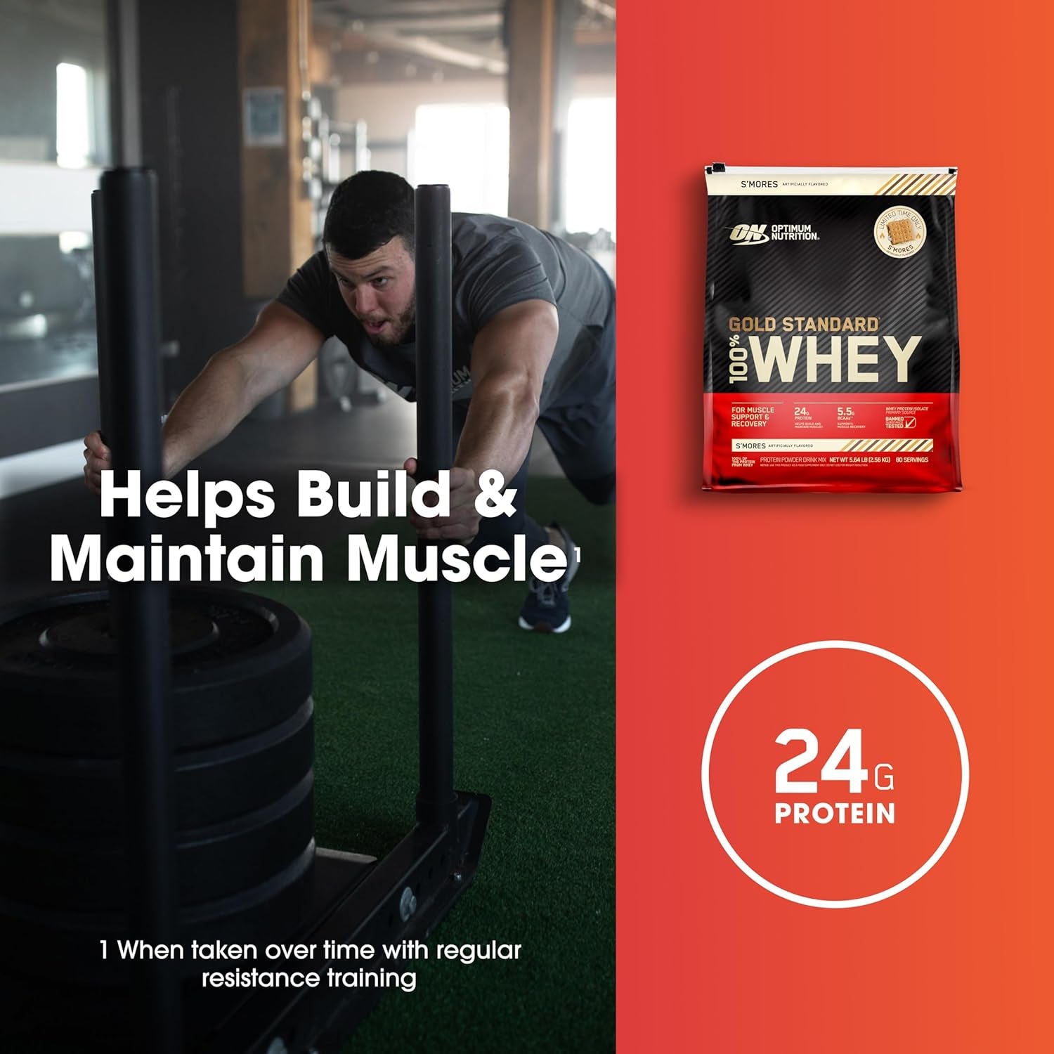 100% Gold Standard Whey Protein Powder - Protein Powder with a Blend of Hydrolyzed, Isolate & Whey - for Muscle Recovery - S'Mores, 5.64 Lb (80 Servings)