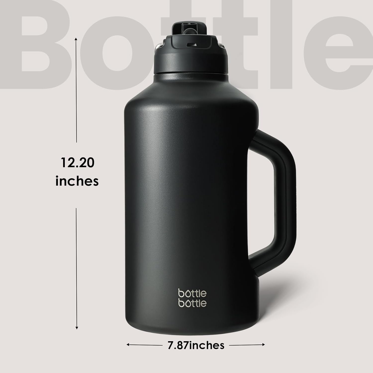 Insulated Water Bottle 64 Oz with Straw and Dual-Use Lid Half Gallon Jug for Men with Handle Vacuum Stainless Steel Water Bottle for Workout and Sports Black