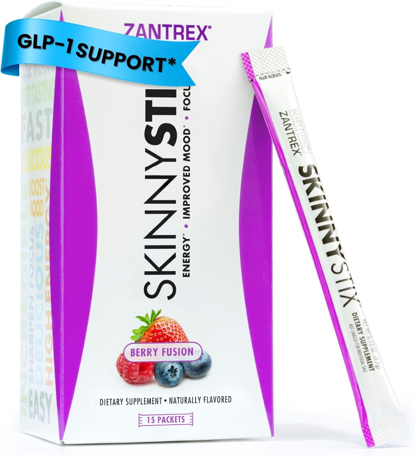 Skinnystix Berry Fusion GLP-1 Support Powder Energy Drink, Metabolic Support, Appetite Control, Natural Energy Boost | 15 Single-Serving Packets