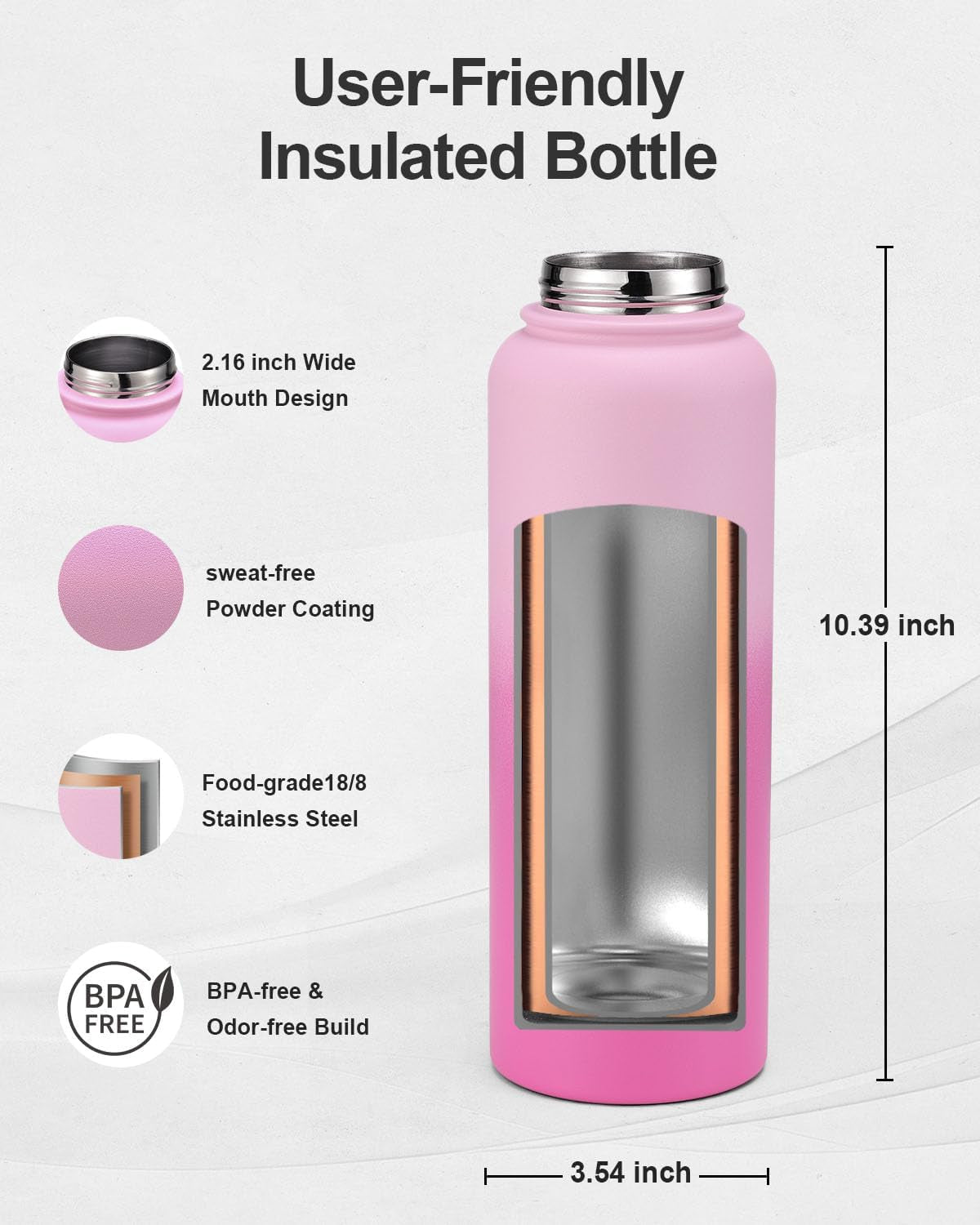 40Oz Insulated Water Bottle,Stainless Steel Vacuum Water Bottle, Bpa-Free & Leakproof -With Paracord Handle,Strap,Straw Spout Lids,Large Water Jug for Gym Sports