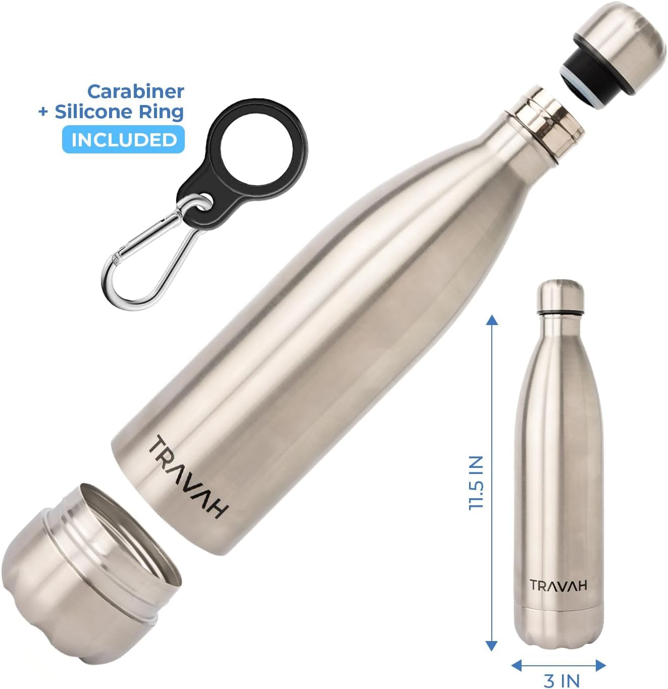 Diversion Water Bottle Safe for Travel and Home - Leak Proof Stainless Steel Tumbler with Hidden Storage - 17Oz (Silver)