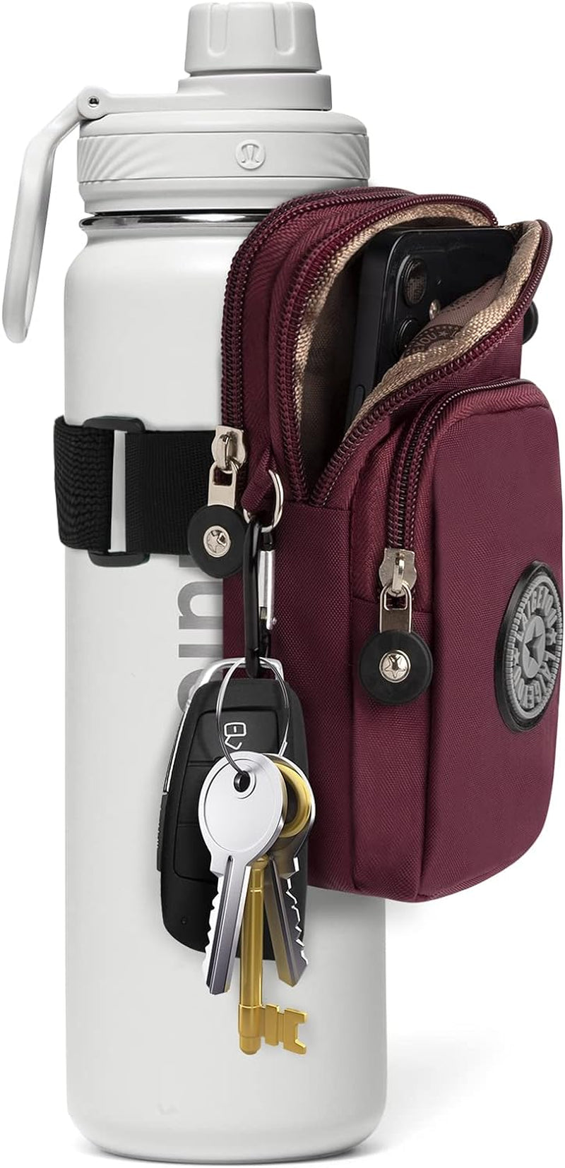 Gym Water Caddy with Phone Holder, Water Bottle Sleeve Bag with Pocket for Cards, Keys, Wallet, Gym Bottle Accessories for Men Women