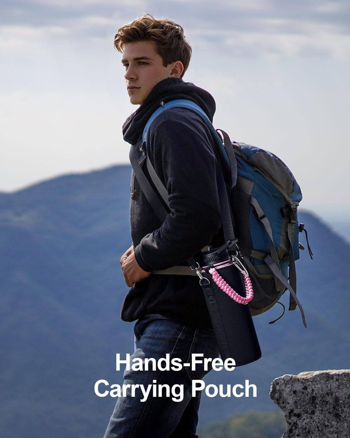 40Oz Insulated Water Bottle,Stainless Steel Vacuum Water Bottle, Bpa-Free & Leakproof -With Paracord Handle,Strap,Straw Spout Lids,Large Water Jug for Gym Sports