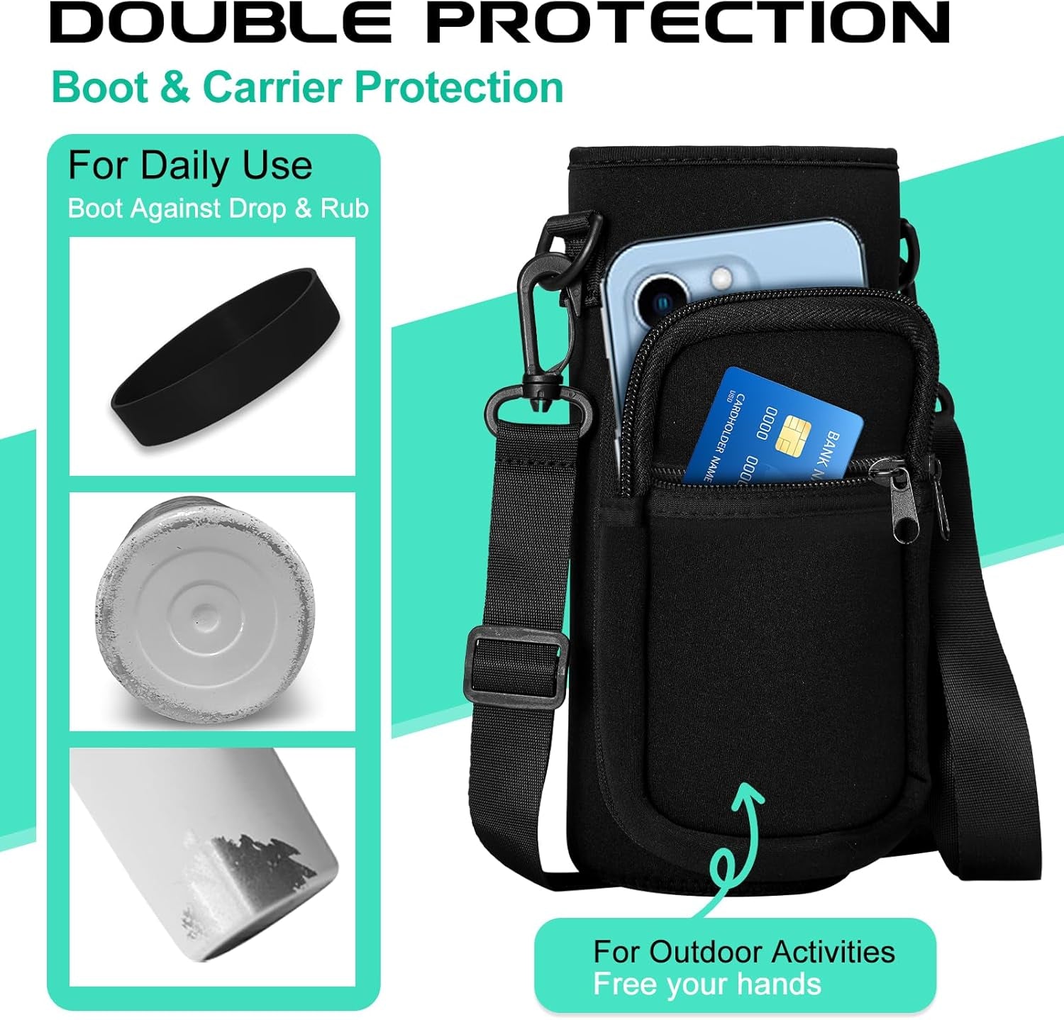 Stainless Steel Water Bottle 40Oz - Insulated Water Bottle with Straw & Spout Lids, Survival Paracord, Strap Sleeve, Protective Cup Mat, Wide Mouth Thermo Jug Flask for Sports Gym or Office