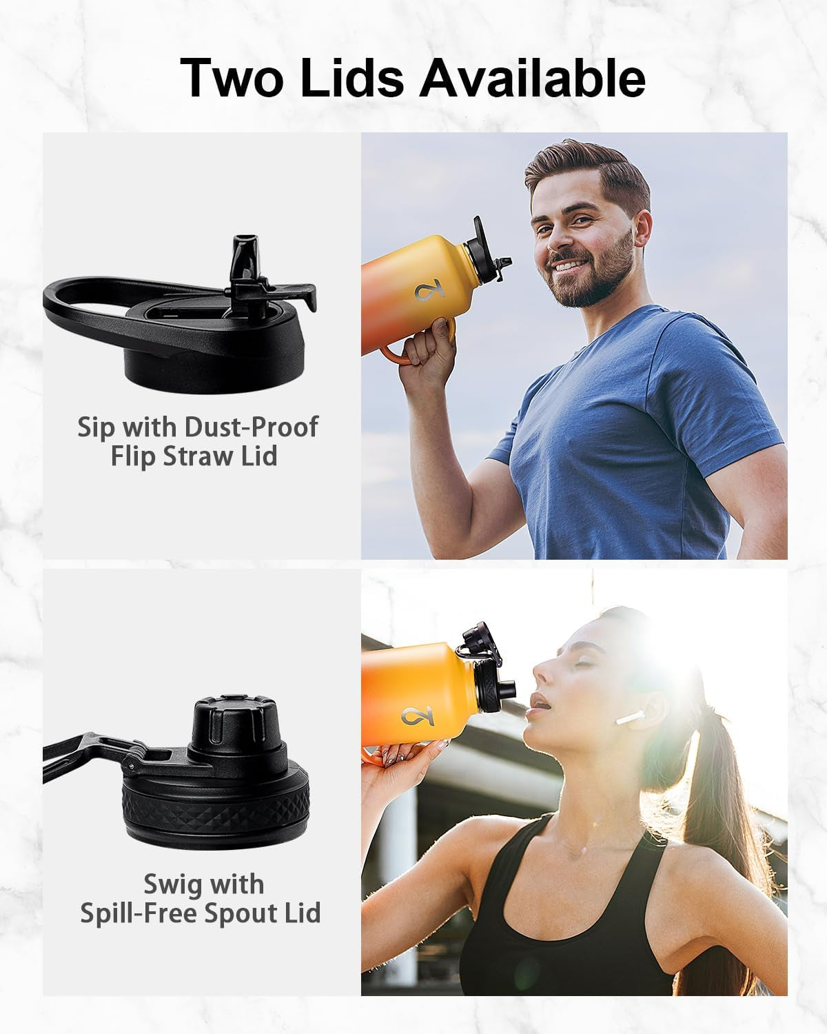 Half Gallon Water Bottle Insulated with Handle, 64 Oz Double Wall Stainless Steel Metal Large Jug, Travel Flask with Straw Spout Lid, Mug Tumbler Cup with Carry Pouch, Keep Cold Hot, Orange