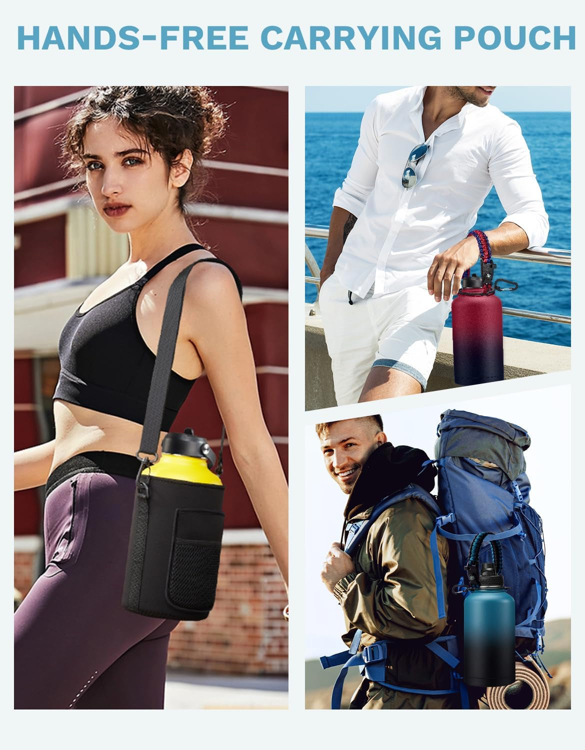 Half Gallon Water Bottle with Straw - Chug Lid, Paracord Handle, Silicone Boot, Keep Ice Cold-48H & Hot-24H, Vacuum Insulated Water Jug with Carrier Bag, 64 Oz Metal Insulated Water Bottle for Man