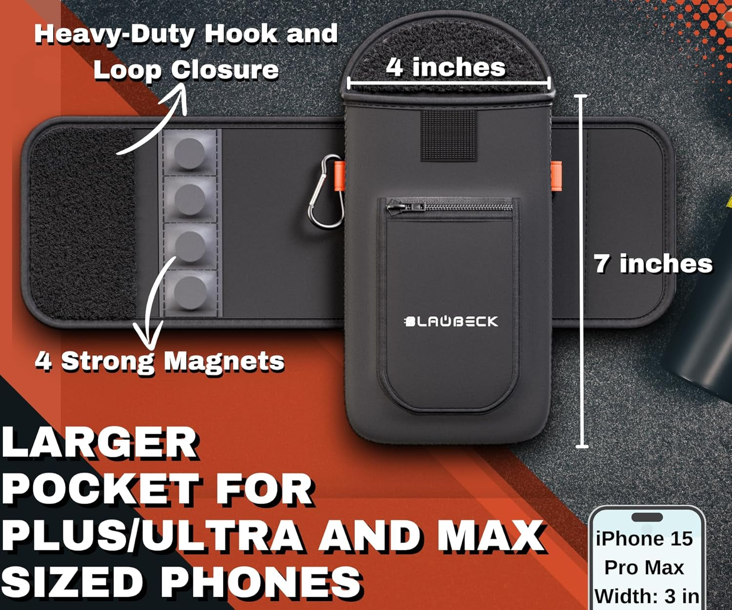 Magnetic Water Bottle Sleeve Bag and Large Pocket Phone Holder for Gym - Black Pouch with 4 Magnets - Attach It to Any Gym Equipment - Magnetic Bag Mount for Phones - Gym Essentials Accessories