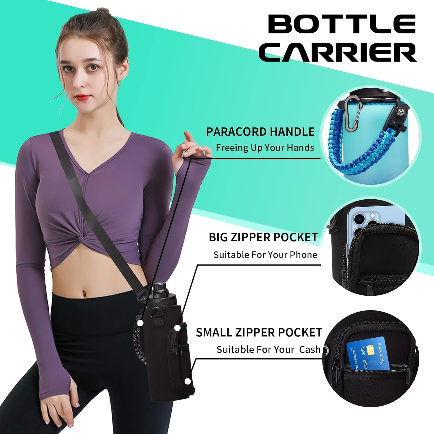 Stainless Steel Water Bottle 40Oz - Insulated Water Bottle with Straw & Spout Lids, Survival Paracord, Strap Sleeve, Protective Cup Mat, Wide Mouth Thermo Jug Flask for Sports Gym or Office