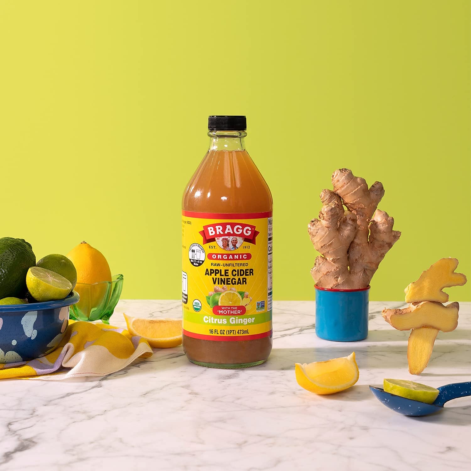 Organic Apple Cider Vinegar with the Mother 128 Ounce and  Organic Citrus Ginger Enhanced Vinegar Drink 16 Ounce Bundle