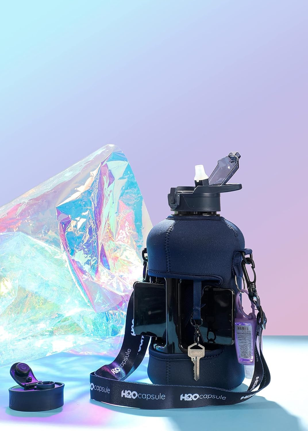 2.2L Half Gallon Water Bottle with Storage Sleeve and Covered Straw Lid – BPA Free Large Reusable Drink Container with Handle - Big Sports Jug, 2.2 Liter (74 Ounce)