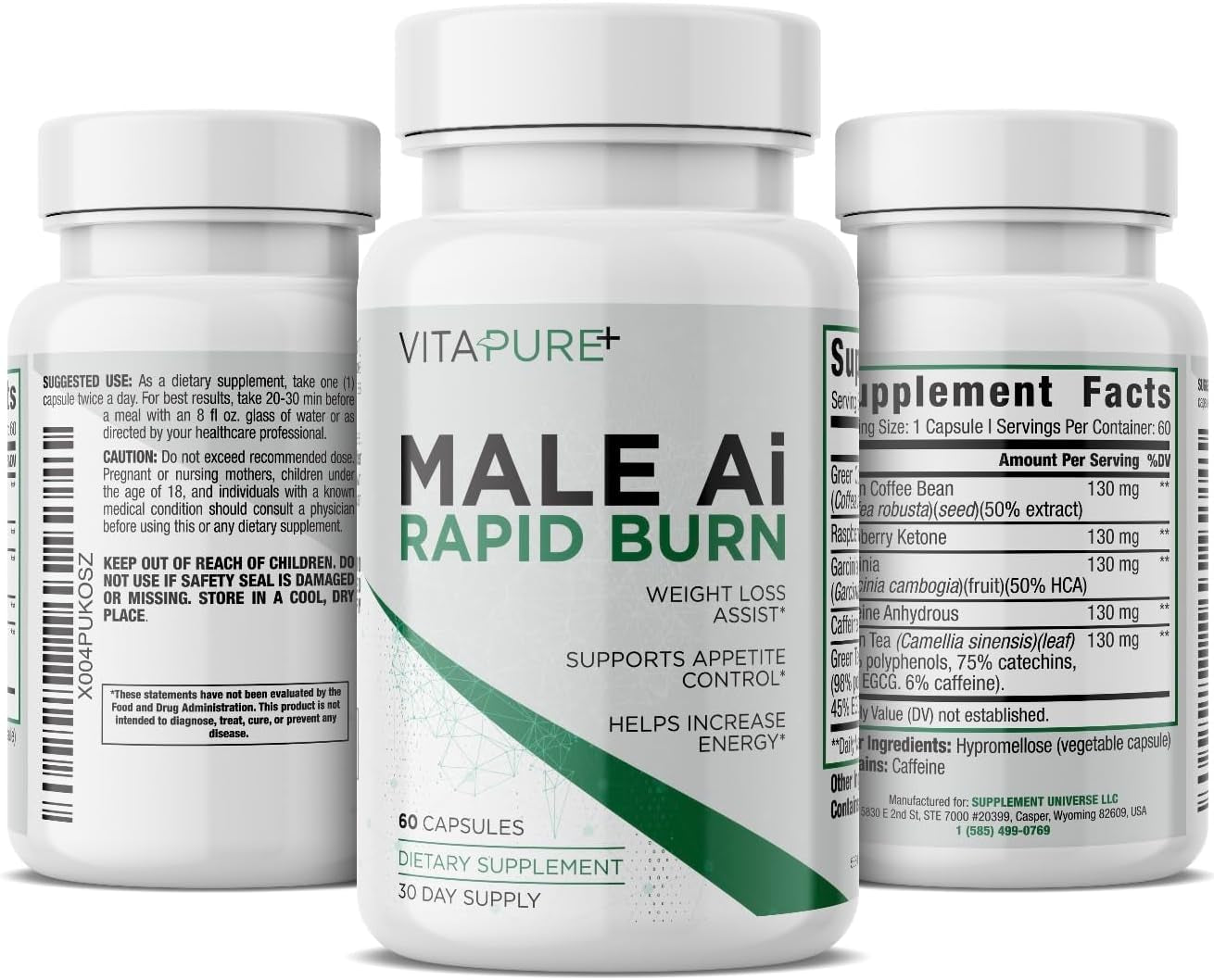 Male Ai Rapid Fat Burner for Men | Supports GLP-1 Pathway Function for Weight Loss | Appetite Suppressant, Energy Booster, Diet Pills | 3Rd Party Tested Formula - 60 Capsules