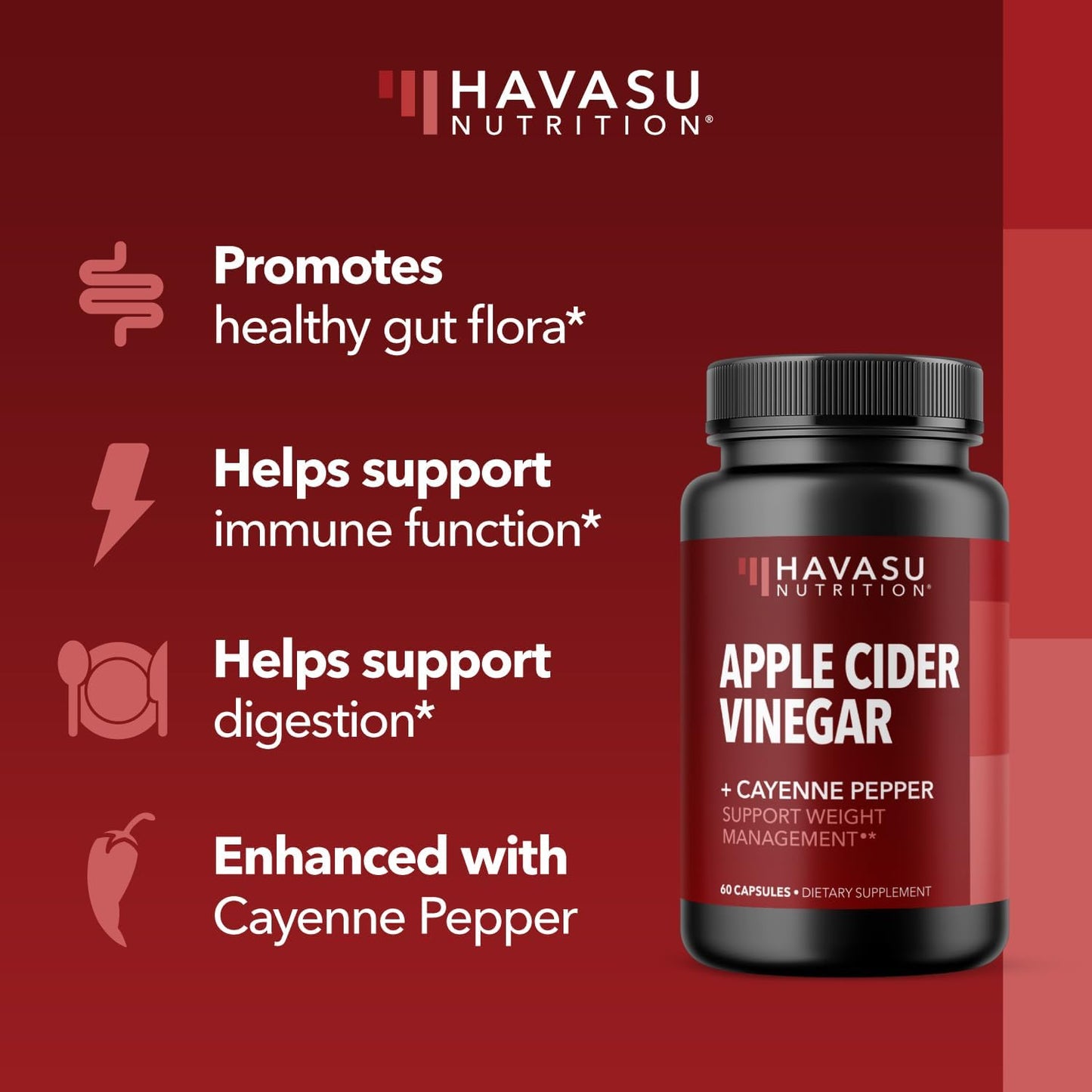Apple Cider Vinegar Capsules with 500Mg Apple Cider Vinegar and 20Mg Cayenne Pepper - Bloating Relief and Appetite Suppressant; Non-Gmo; 60 Capsules for Men and Women