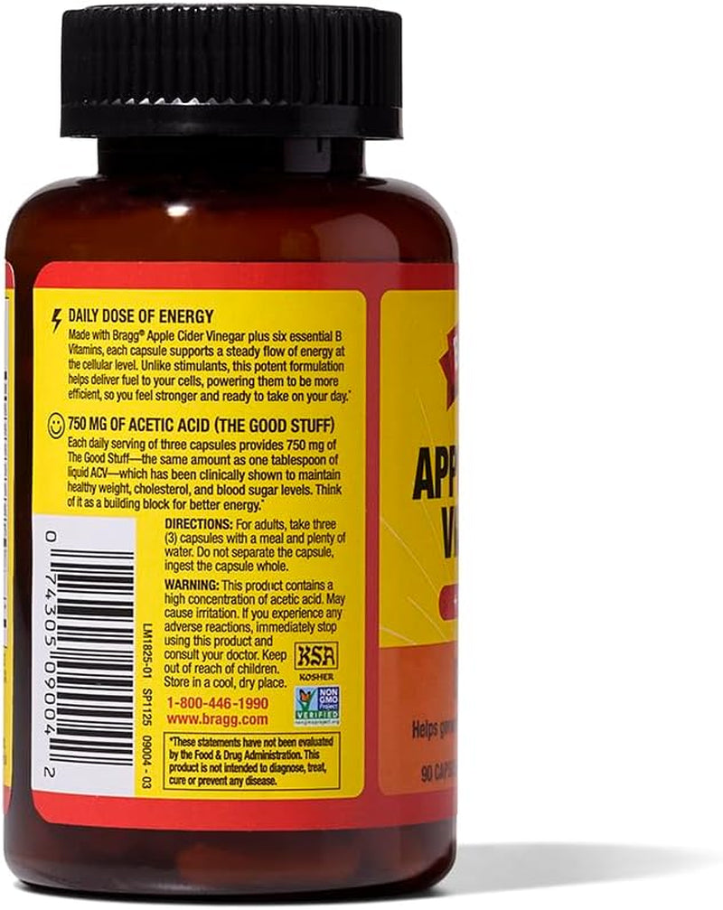 Energy Apple Cider Vinegar Capsules with B-12 Vitamins - 90 Capsules - Weight Management - Non-Gmo, Vegan, Gluten Free, No Sugar - Helps Generate Energy at Cellular Level for Men and Women