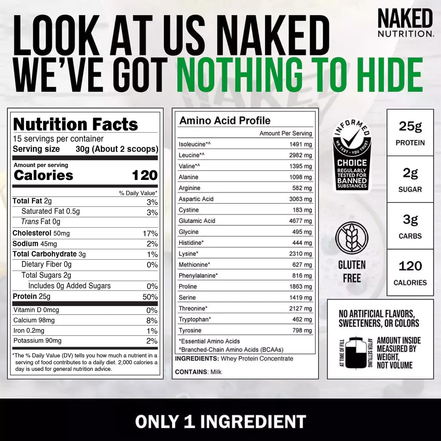 Whey 1Lb - Only 1 Ingredient, Grass Fed Whey Protein Powder, Undenatured, No Gmos, No Soy, Gluten Free, Stimulate Growth, Enhance Recovery - 15 Servings