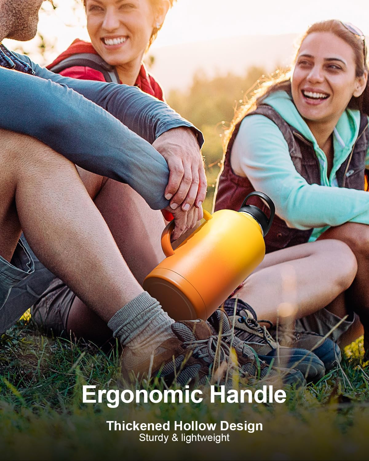 Half Gallon Water Bottle Insulated with Handle, 64 Oz Double Wall Stainless Steel Metal Large Jug, Travel Flask with Straw Spout Lid, Mug Tumbler Cup with Carry Pouch, Keep Cold Hot, Orange