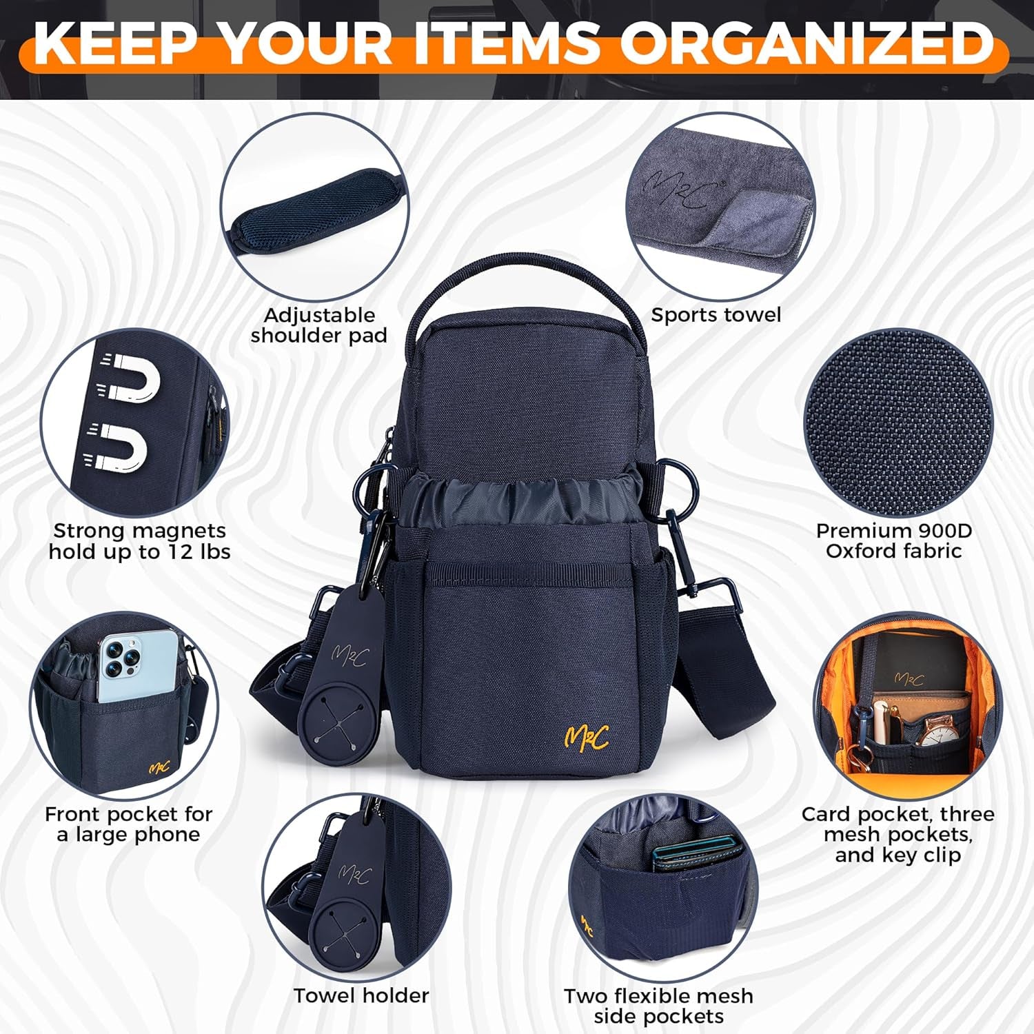 ยฎ PREMIUM Magnetic Gym Bag โ Gym Pouch with Water Bottle Holder, Cup & Wallet Pocket, Phone Storage, Key Clip, Adjustable Sling Strap โ Ideal for Sports, Work & Travel