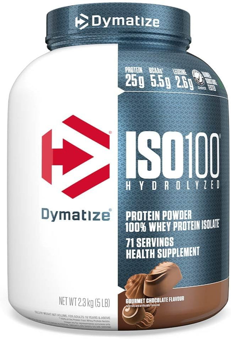ISO100 Whey Protein Powder Isolate, Gourmet Chocolate, 25G of Protein, 5 Pound, 5.5G Bcaas, Less than 120 Cal., Gluten Free, 1G Fat, 1G Sugar, 2G Carb (71 Servings)