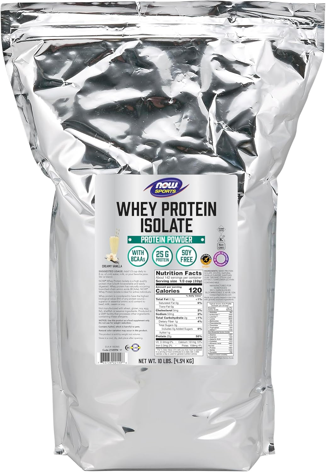 Sports Nutrition, Whey Protein Isolate, 25 G with Bcaas, Creamy Vanilla Powder, 10-Pound