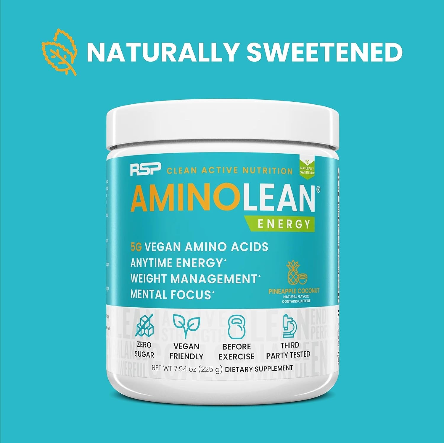 RSP Vegan Aminolean – All-In-One Natural Pre Workout, Amino Energy, Weight Management with Bcaas, Complete Vegan Preworkout Powder, Pineapple Coconut