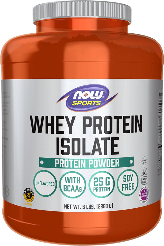 Sports Nutrition, Whey Protein Isolate, 25 G with Bcaas, Unflavored Powder, 5-Pound
