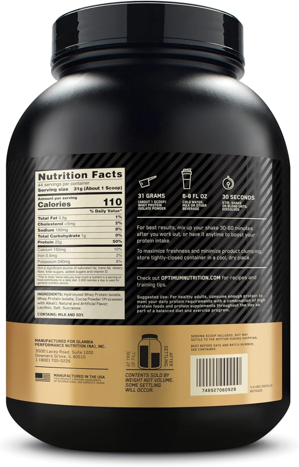 Gold Standard 100% Isolate, Protein Powder, Chocolate Bliss, 3 Pounds, 44 Servings. Whey Protein Isolate (Packaging May Vary)