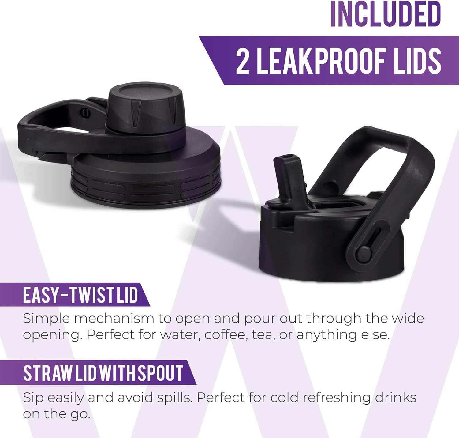 Insulated Sports Water Bottle -  32 Oz Water Bottle with Discrete Storage Compartment, 2 Lids, Straw, Hot & Cold Double-Walled Vacuum Insulated Stainless Steel Gym & Thermos Bottle (Lavender)