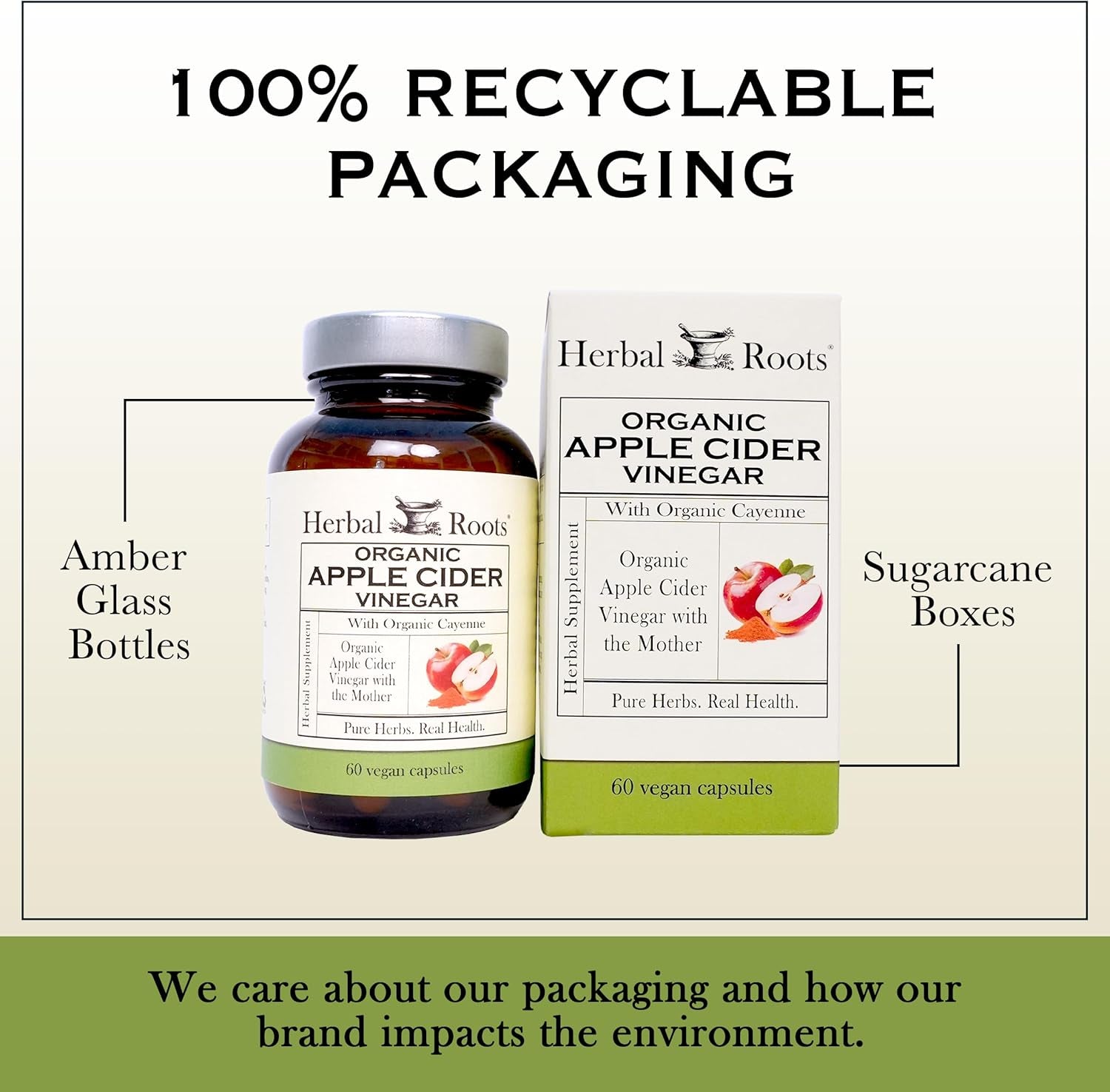 Organic Apple Cider Vinegar Capsules with Mother and Organic Cayenne | 650 Mg | 60 Vegan Capsules