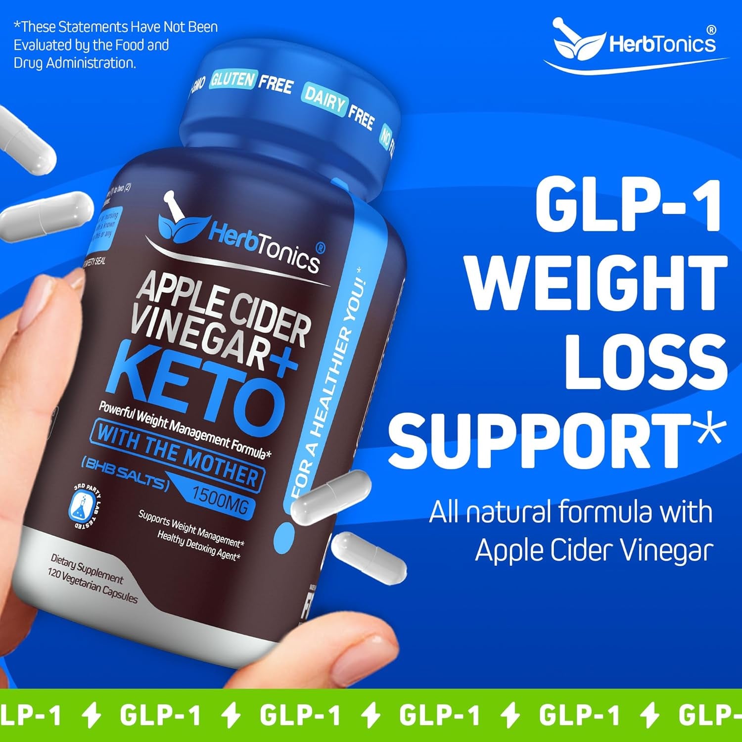 GLP-1 Support Supplement – Apple Cider Vinegar Capsules & Keto BHB | Keto Diet Pills for Women & Men | Supports Appetite & Metabolic Function | 60 Keto ACV Capsules