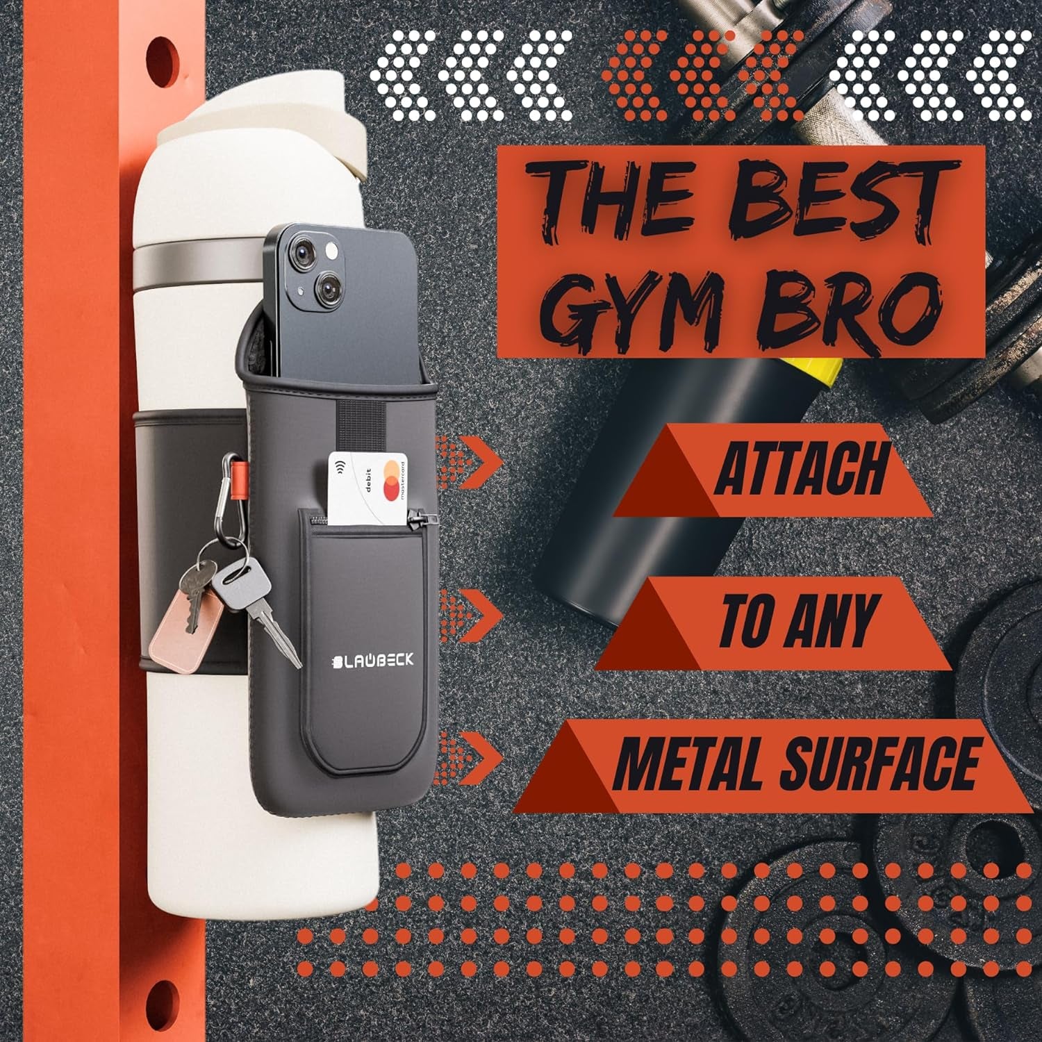 Magnetic Water Bottle Sleeve Bag and Large Pocket Phone Holder for Gym - Black Pouch with 4 Magnets - Attach It to Any Gym Equipment - Magnetic Bag Mount for Phones - Gym Essentials Accessories