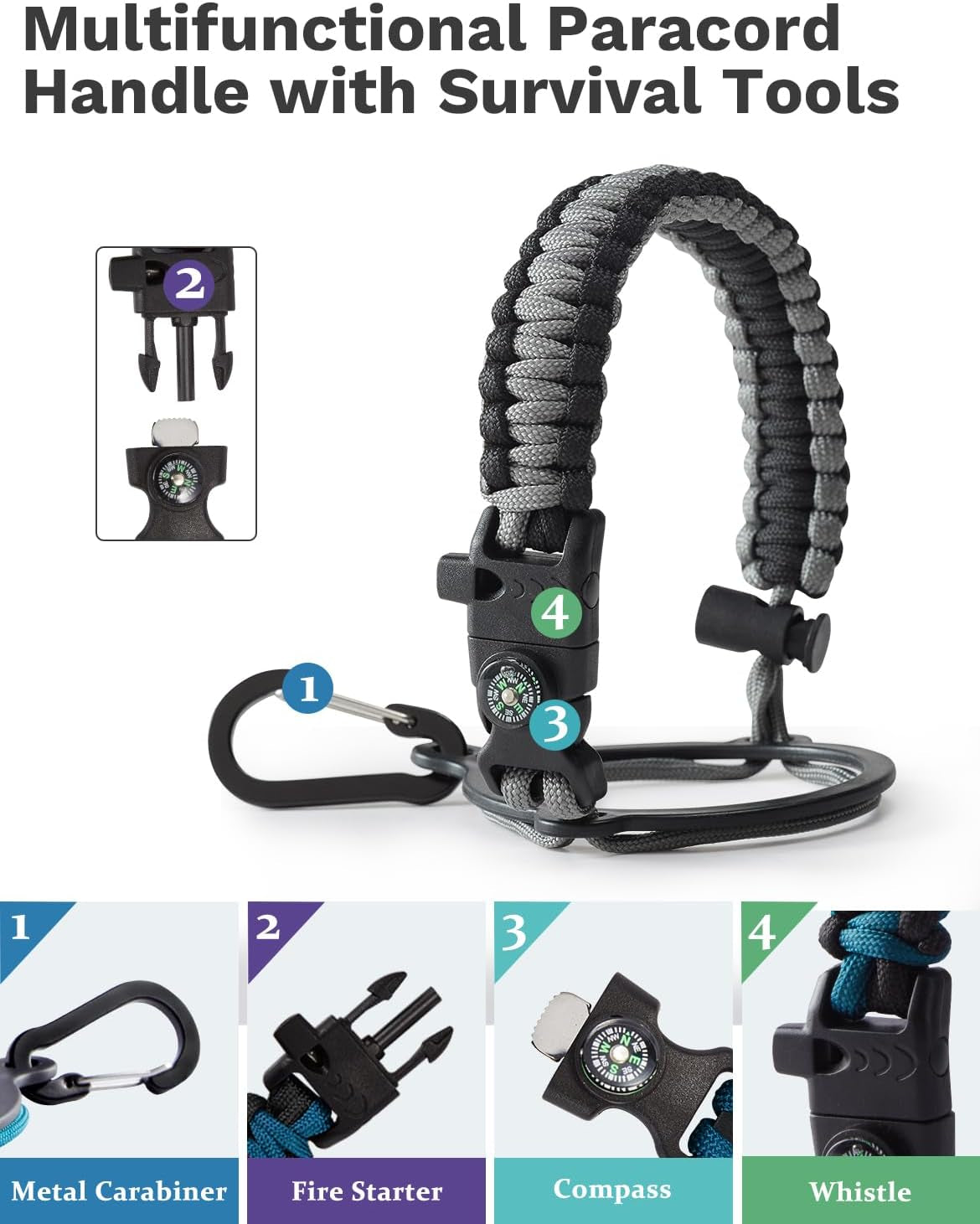 Half Gallon Water Bottle with Straw - Chug Lid, Paracord Handle, Silicone Boot, Keep Ice Cold-48H & Hot-24H, Vacuum Insulated Water Jug with Carrier Bag, 64 Oz Metal Insulated Water Bottle for Man