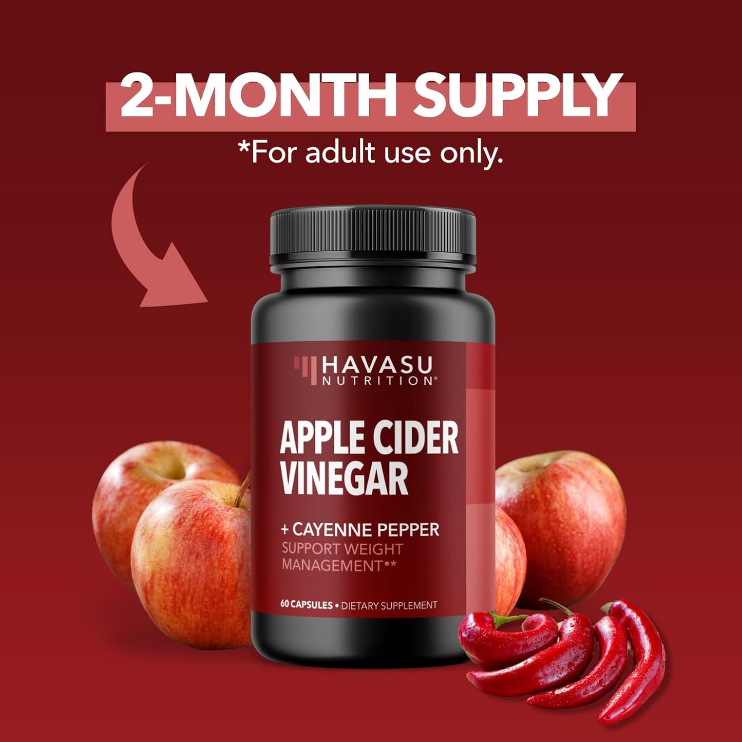 Apple Cider Vinegar Capsules with 500Mg Apple Cider Vinegar and 20Mg Cayenne Pepper - Bloating Relief and Appetite Suppressant; Non-Gmo; 60 Capsules for Men and Women