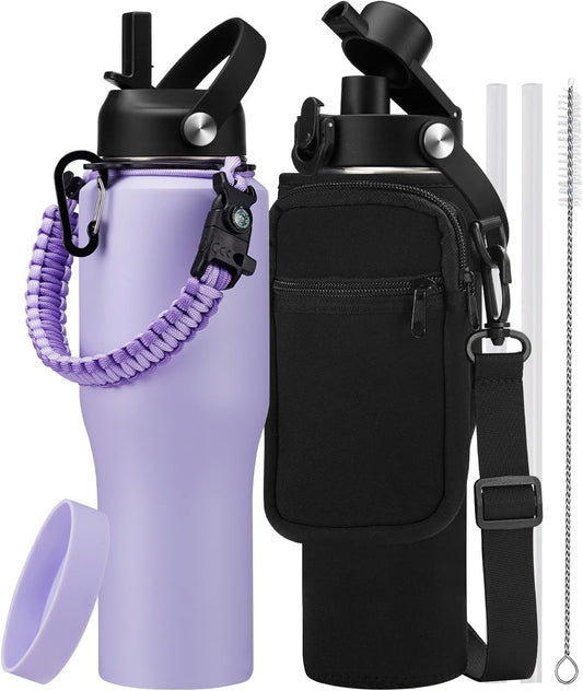 32Oz 40Oz Insulated Water Bottle with Straw - Keep Cold 48H or Hot 24H, Insulated Tumbler with Auto Spout Lid Fits in Any Car Cup Holder, Metal Water Bottle Travel Coffee Mug for Car, Gym, Office