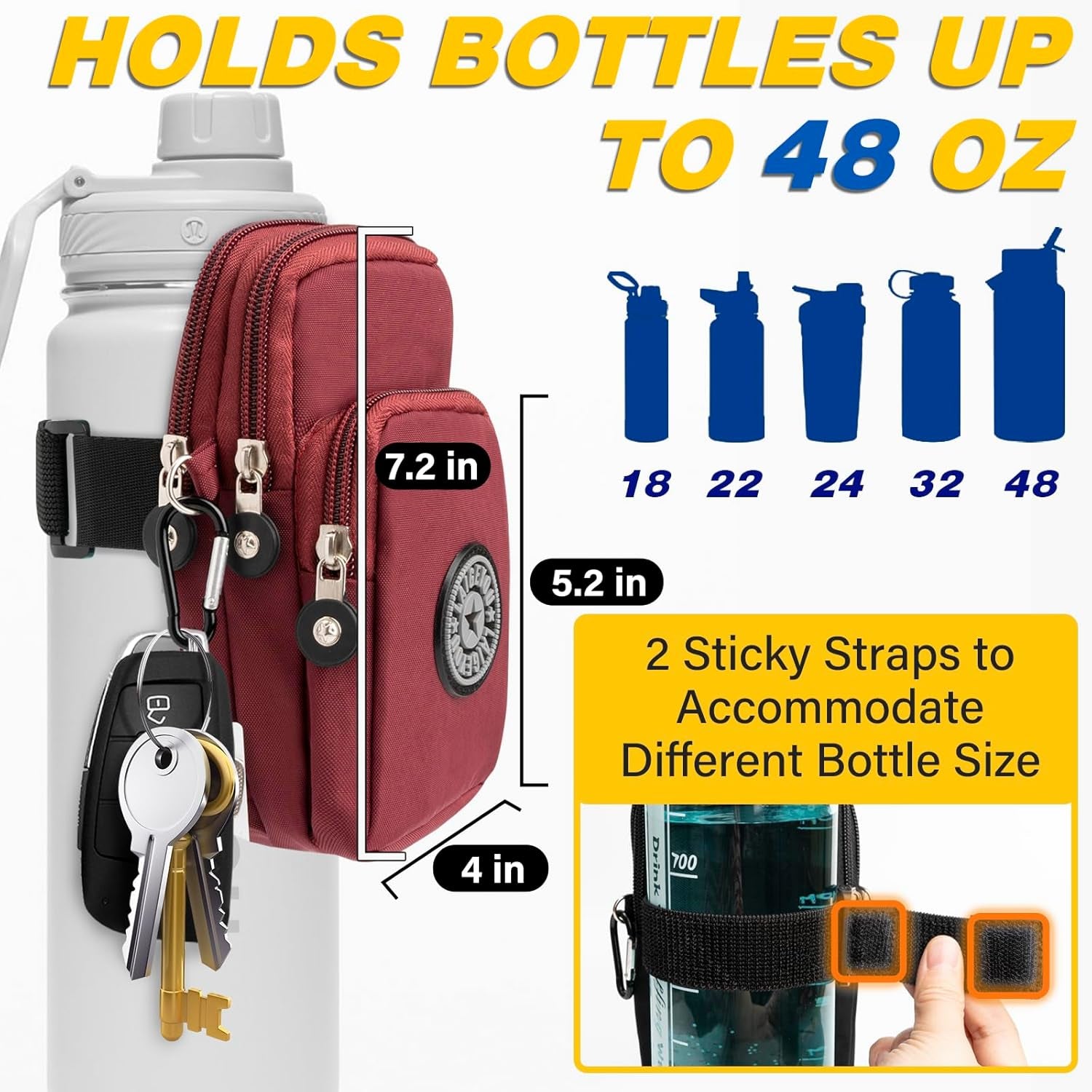 Gym Water Caddy with Phone Holder, Water Bottle Sleeve Bag with Pocket for Cards, Keys, Wallet, Gym Bottle Accessories for Men Women