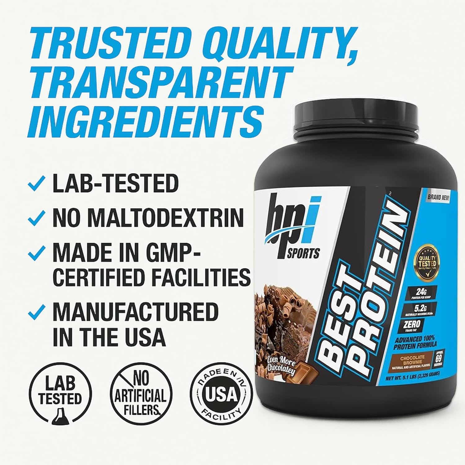 Best Protein – 100% Whey Protein Powder – Muscle Growth, Recovery, Meal Replacement – No Fillers, Gluten Free – Best Protein Powder for Men & Women | Chocolate Brownie – 5.1 Pounds