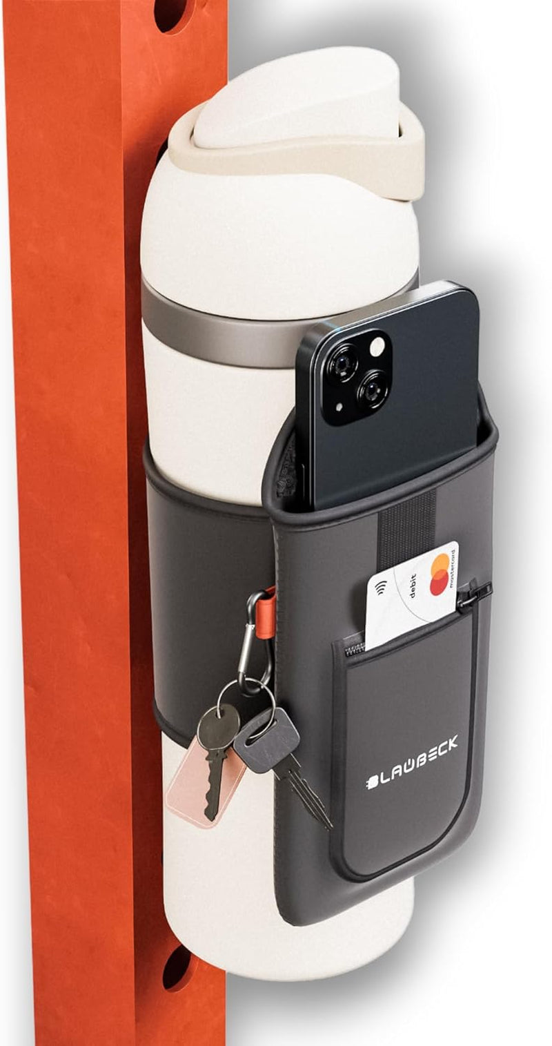 Magnetic Water Bottle Sleeve Bag and Large Pocket Phone Holder for Gym - Black Pouch with 4 Magnets - Attach It to Any Gym Equipment - Magnetic Bag Mount for Phones - Gym Essentials Accessories