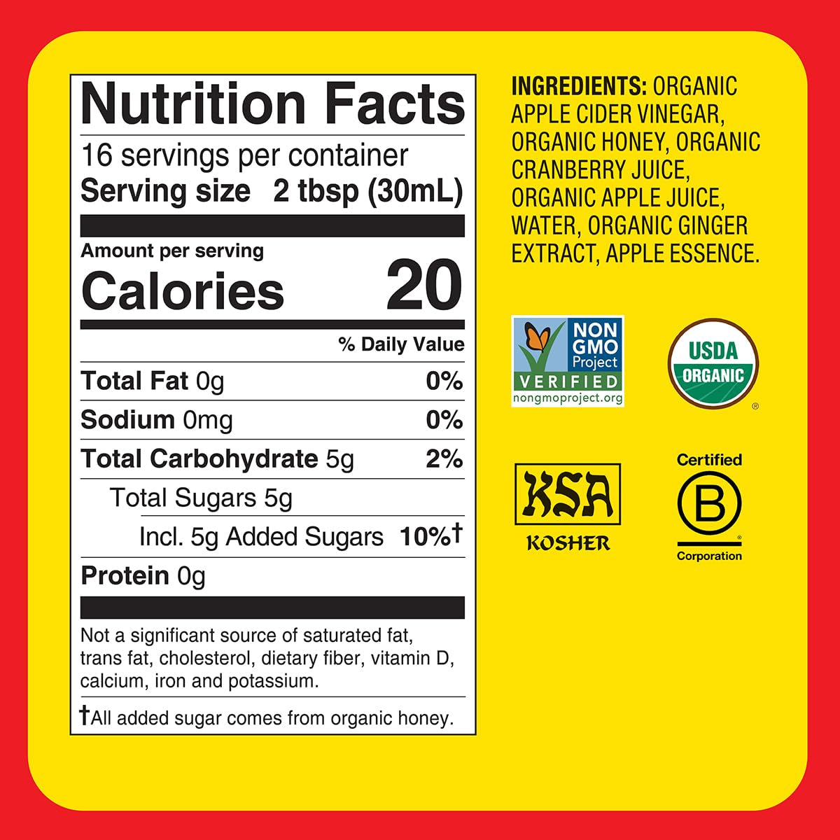 Organic Apple Cider Vinegar Cranberry Apple Blend with the Mother - 16 Fl Oz - Raw and Unfiltered