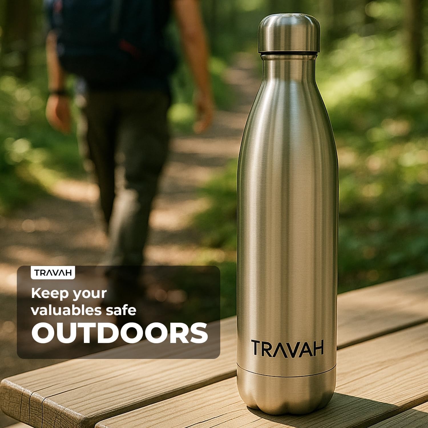 Diversion Water Bottle Safe for Travel and Home - Leak Proof Stainless Steel Tumbler with Hidden Storage - 17Oz (Silver)